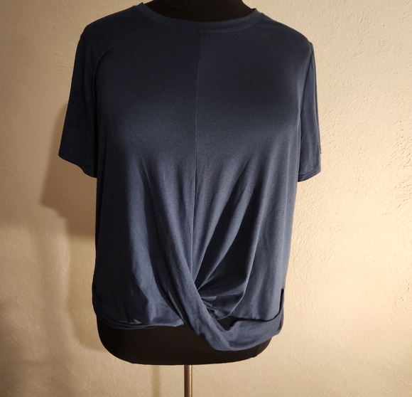 Ideology Tops - Ideology Women's Navy Twist Front Short Sleeve Tee 3X